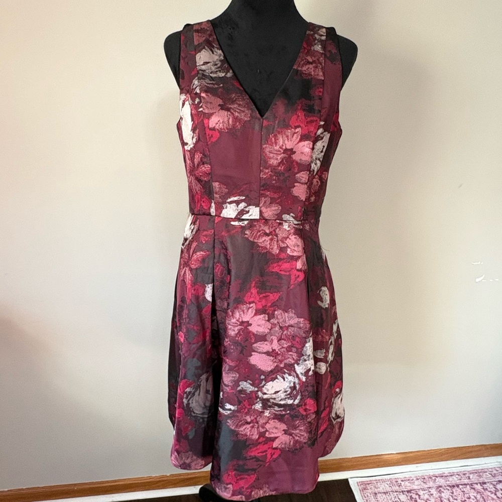 White House Black Market Burgundy Floral Mini Dress